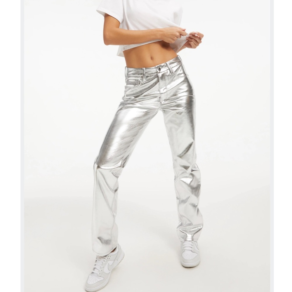 Good American Silver Metallic Pants